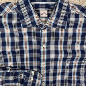Peter Millar Button Up Shirt Mens Size Large Blue Plaid Long Sleeve Colorful